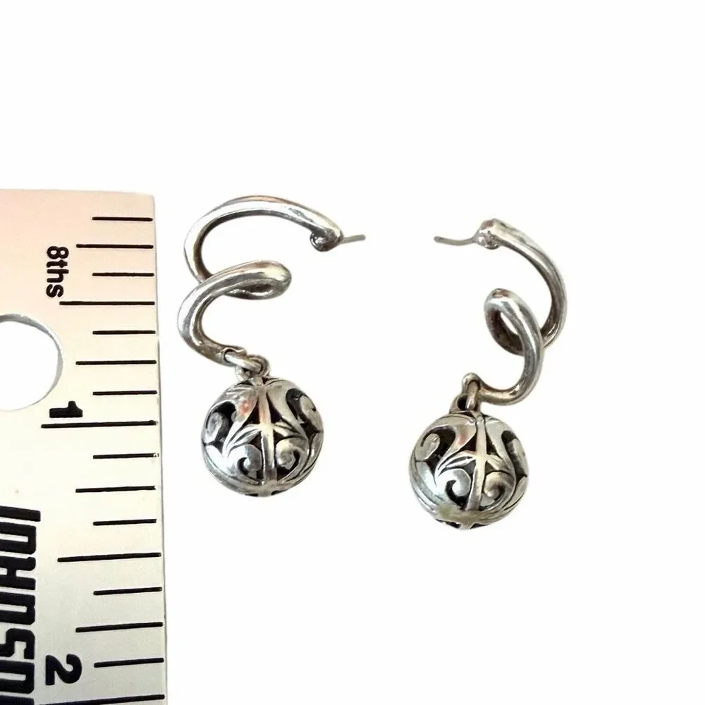 Vintage Sterling Silver Balinese Filigree Sphere Dangle Earrings
